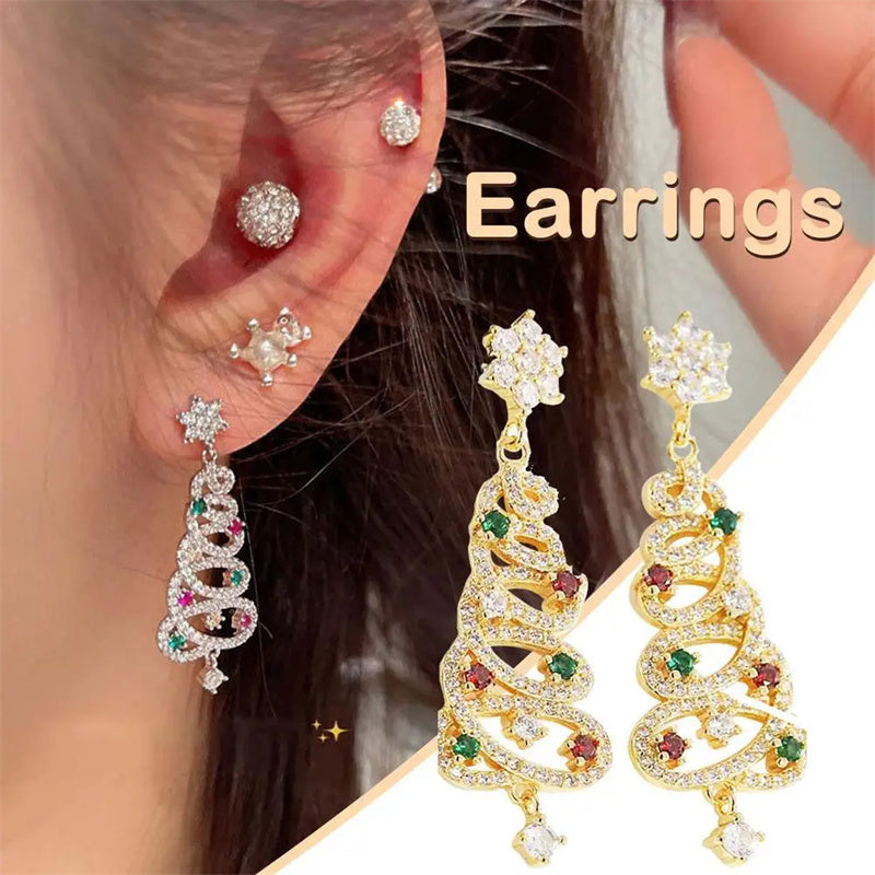 Zircon Christmas Tree Tassel Earrings Women's Fashion Personality Earrings Party Jewelry Christmas Gift - Earrings -  Trend Goods