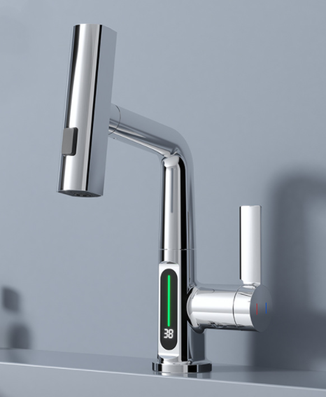 Intelligent Digital Display Faucet Pull-out Basin Faucet Temperature Digital Display Rotation - Faucet Accessories -  Trend Goods