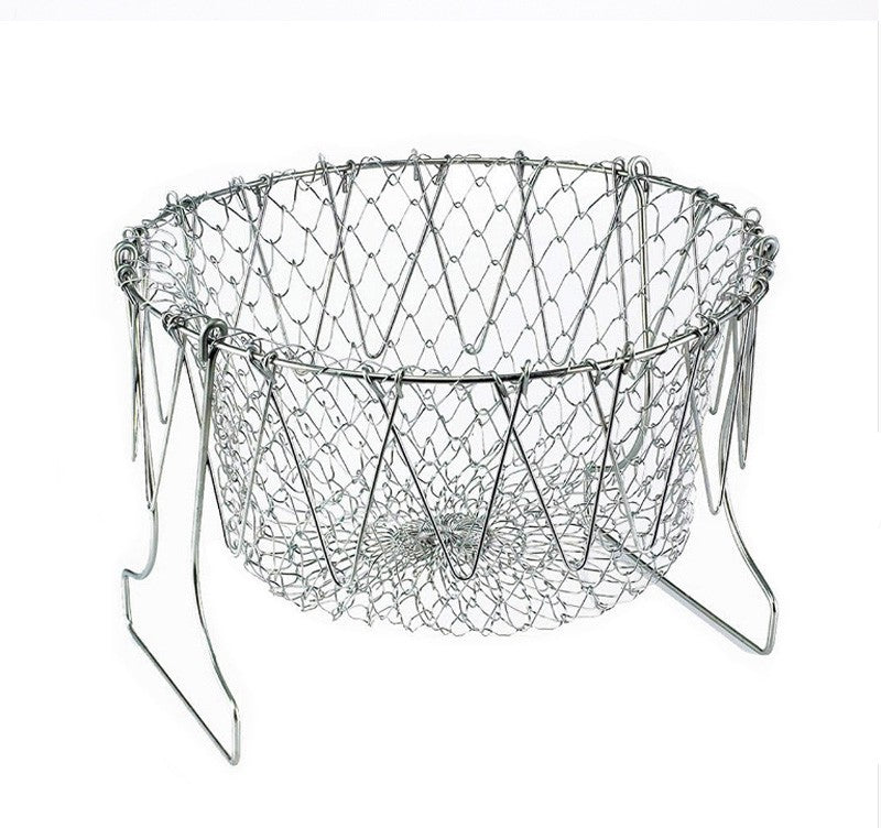 Deep Fry Basket Stainless Steel Multi-function Foldable Chef Cooking Basket Flexible Kitchen Tool for Fried Food Washing Fruits Vegetables Trend Goods