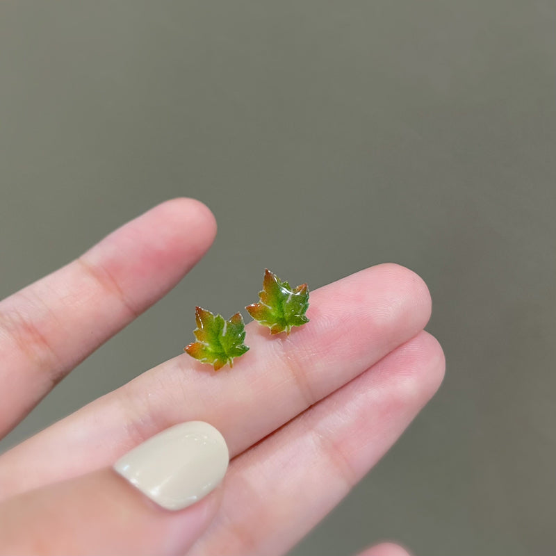 Green Maple Leaf Earrings Trend Goods