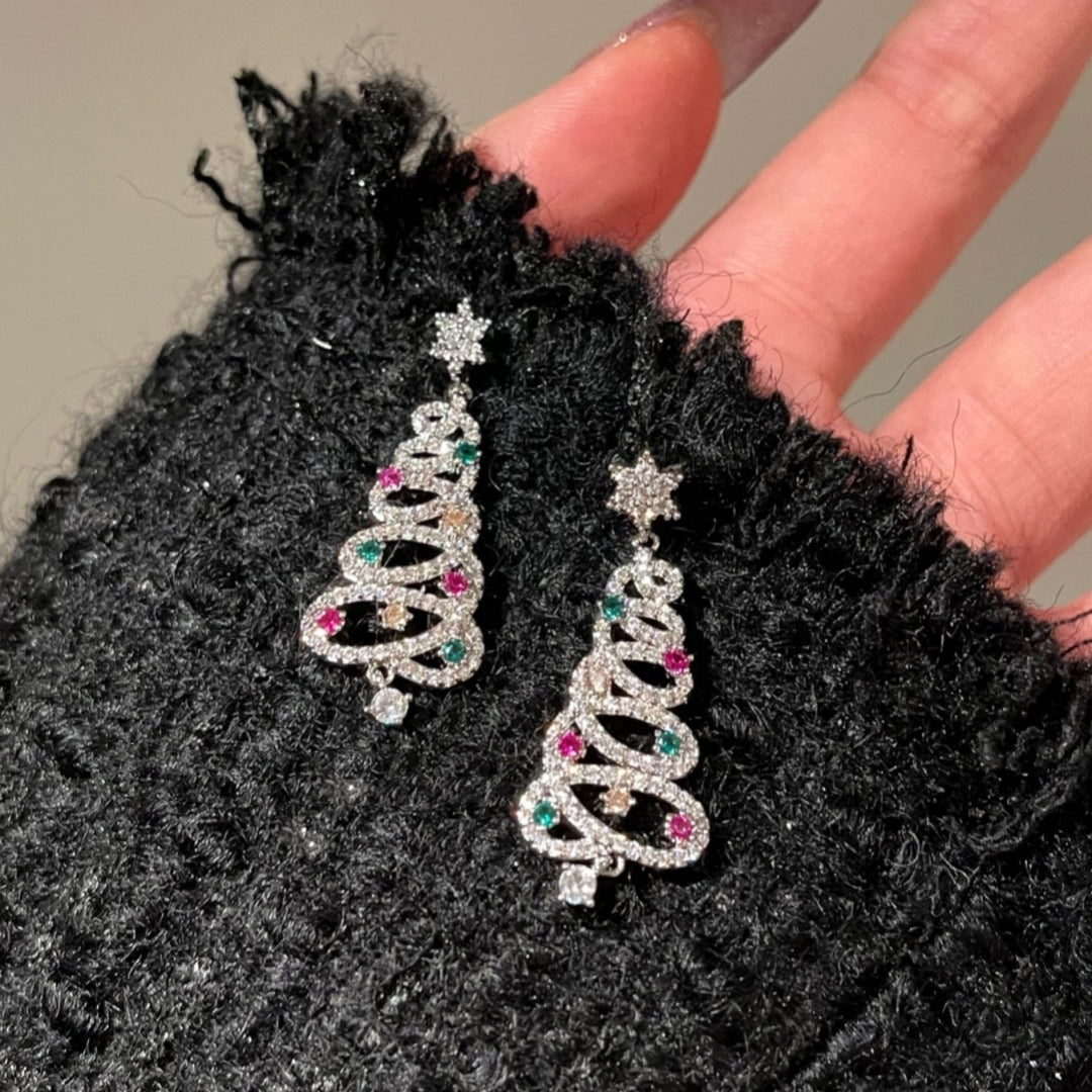 Zircon Christmas Tree Tassel Earrings Women's Fashion Personality Earrings Party Jewelry Christmas Gift - Earrings -  Trend Goods