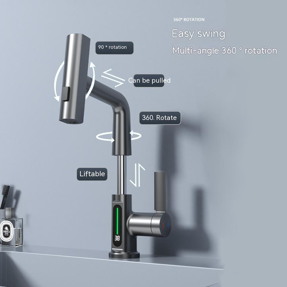 Intelligent Digital Display Faucet Pull-out Basin Faucet Temperature Digital Display Rotation Trend Goods