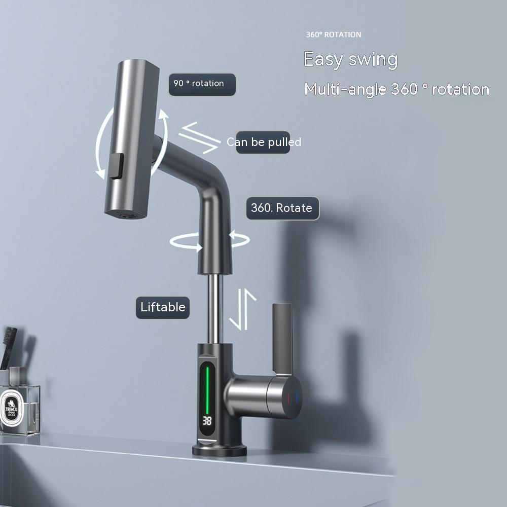 Intelligent Digital Display Faucet Pull-out Basin Faucet Temperature Digital Display Rotation - Faucet Accessories -  Trend Goods