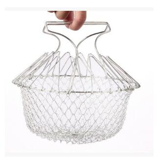 Deep Fry Basket Stainless Steel Multi-function Foldable Chef Cooking Basket Flexible Kitchen Tool for Fried Food Washing Fruits Vegetables Trend Goods