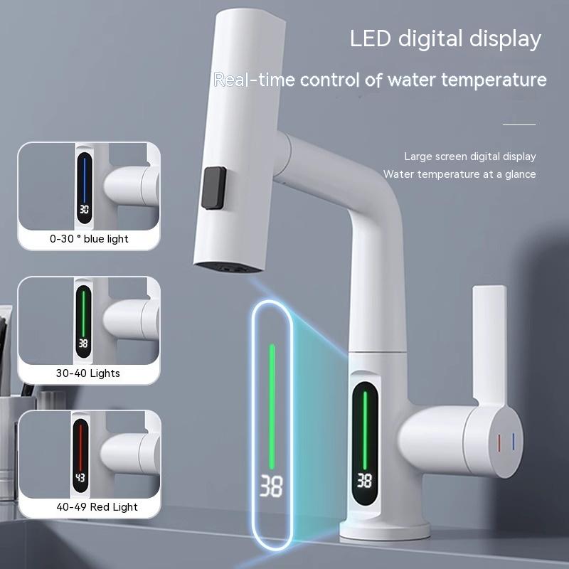 Intelligent Digital Display Faucet Pull-out Basin Faucet Temperature Digital Display Rotation - Faucet Accessories -  Trend Goods
