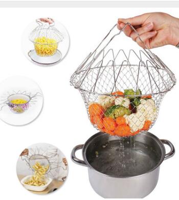Deep Fry Basket Stainless Steel Multi-function Foldable Chef Cooking Basket Flexible Kitchen Tool for Fried Food Washing Fruits Vegetables - Kitchen Tools -  Trend Goods