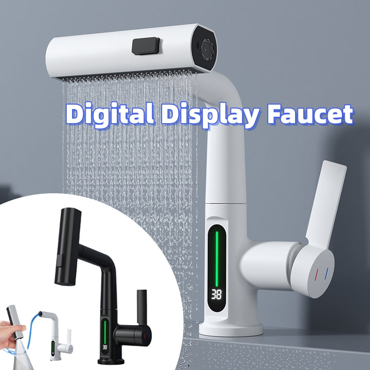 Intelligent Digital Display Faucet Pull-out Basin Faucet Temperature Digital Display Rotation Trend Goods