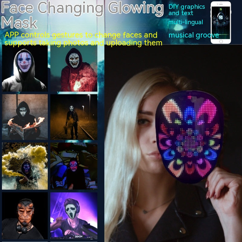 Halloween Face Masks Full Color LED Luminous Mask Face Changing Mask Party Bar Props - Masks -  Trend Goods