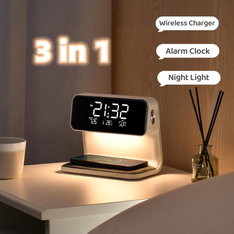 Creative 3 In 1 Bedside Lamp Wireless Charging LCD Screen Alarm Clock - Alarm Clocks -  Trend Goods