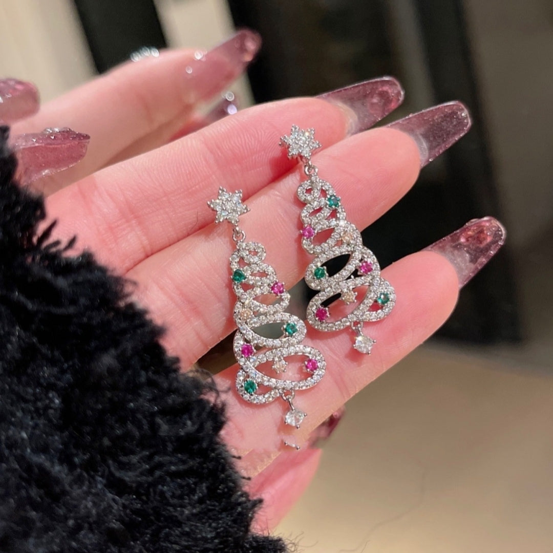 Zircon Christmas Tree Tassel Earrings Women's Fashion Personality Earrings Party Jewelry Christmas Gift - Earrings -  Trend Goods