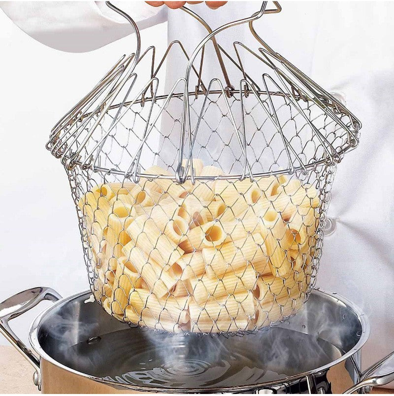 Deep Fry Basket Stainless Steel Multi-function Foldable Chef Cooking Basket Flexible Kitchen Tool for Fried Food Washing Fruits Vegetables - Kitchen Tools -  Trend Goods