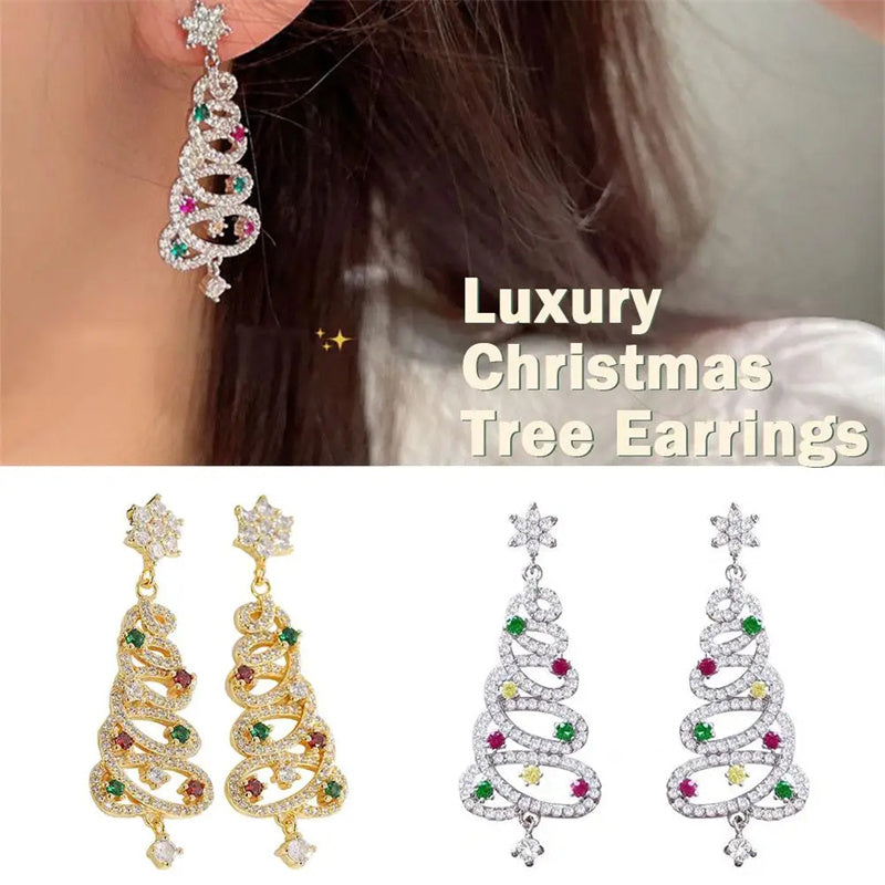 Zircon Christmas Tree Tassel Earrings Women's Fashion Personality Earrings Party Jewelry Christmas Gift - Earrings -  Trend Goods