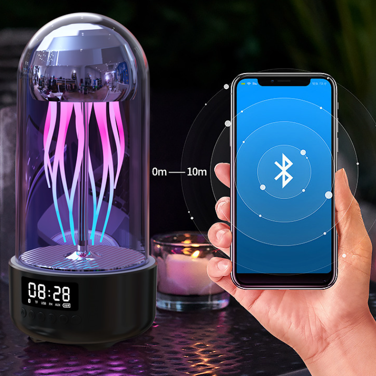 Creative 3in1 Colorful Jellyfish Lamp With Clock Luminous Portable Stereo Breathing Light Bluetooth Speaker - Bluetooth Speakers -  Trend Goods