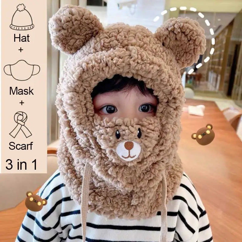 Teddy Bear Winter Fleece Beanie Mask - Hoodies -  Trend Goods