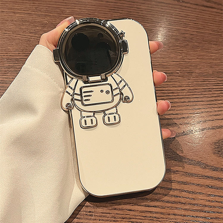 Luxury New Plating Cartoon Astronaut Phone Case For 'iPhone 15 14 13 12 Pro Max Flip Camera Lens Holder Mobile Protective Cover Trend Goods