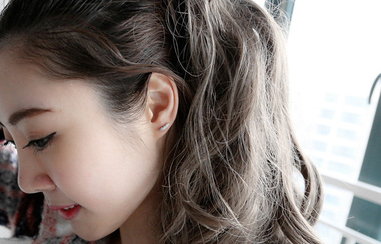 Silver Needle Small Feather Earrings Korean Fashion Silver Jewelry Girl - Earrings -  Trend Goods