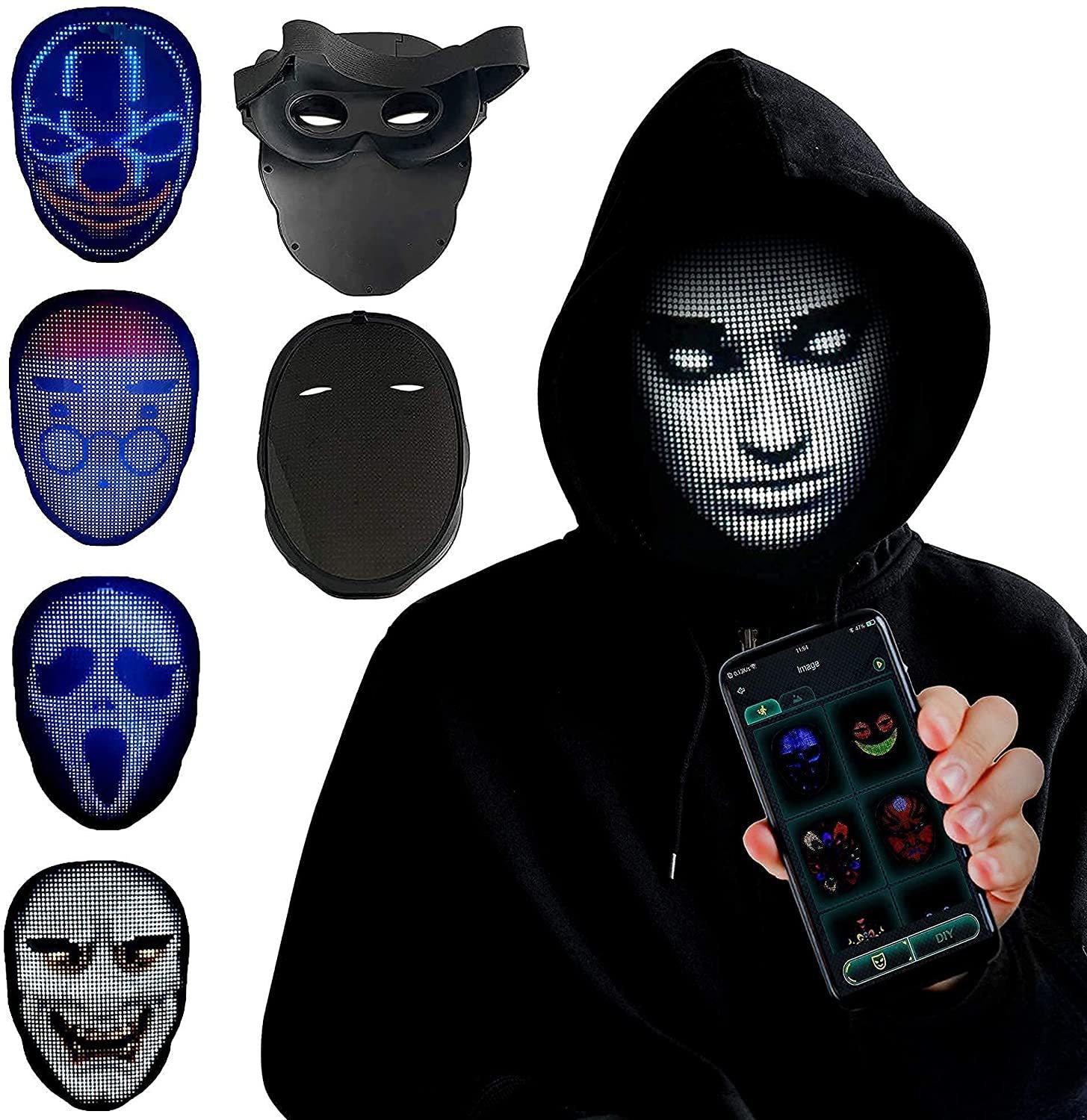 Halloween Face Masks Full Color LED Luminous Mask Face Changing Mask Party Bar Props - Masks -  Trend Goods