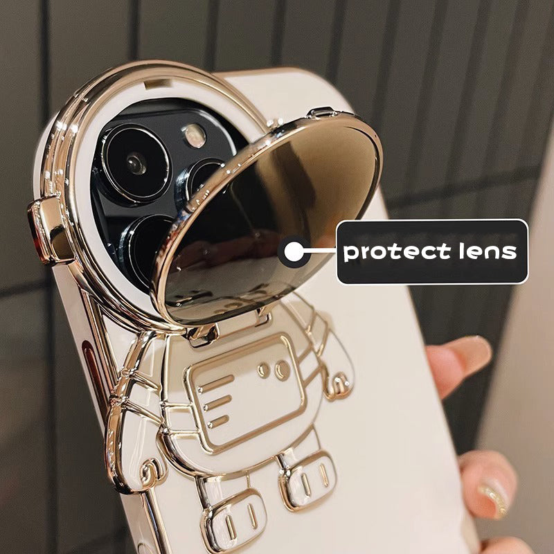 Luxury New Plating Cartoon Astronaut Phone Case For 'iPhone 15 14 13 12 Pro Max Flip Camera Lens Holder Mobile Protective Cover - Phone Cases -  Trend Goods