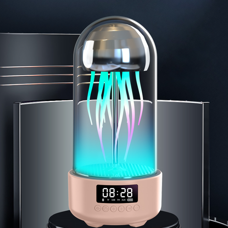 Creative 3in1 Colorful Jellyfish Lamp With Clock Luminous Portable Stereo Breathing Light Bluetooth Speaker Trend Goods