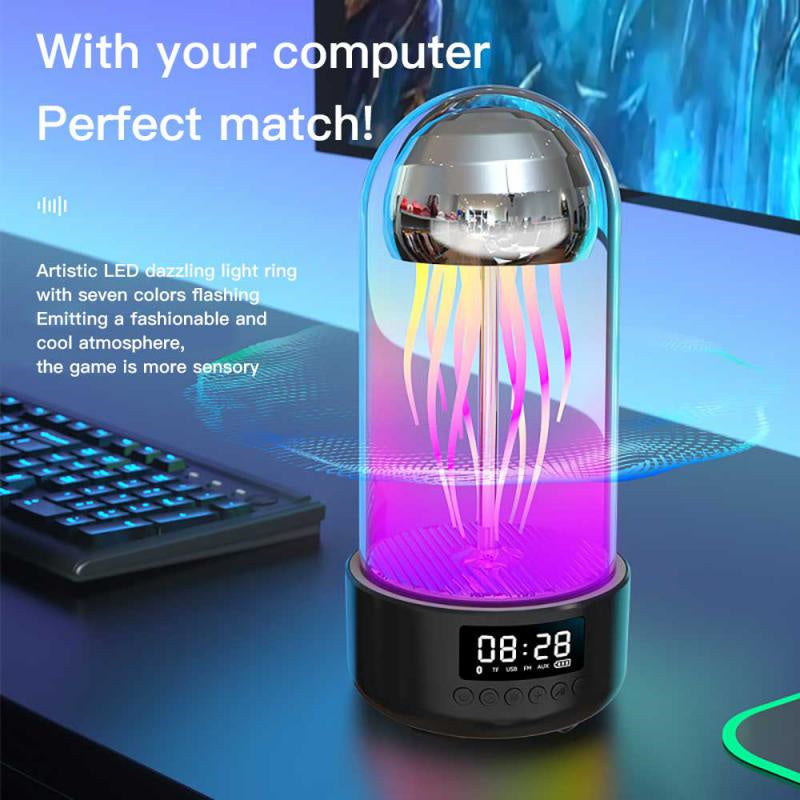 Creative 3in1 Colorful Jellyfish Lamp With Clock Luminous Portable Stereo Breathing Light Bluetooth Speaker - Bluetooth Speakers -  Trend Goods