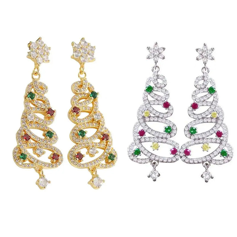 Zircon Christmas Tree Tassel Earrings Women's Fashion Personality Earrings Party Jewelry Christmas Gift - Earrings -  Trend Goods