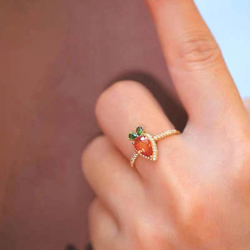 Carrot Ring Female Cute Opening Micro-inlaid Jewelry - Rings -  Trend Goods