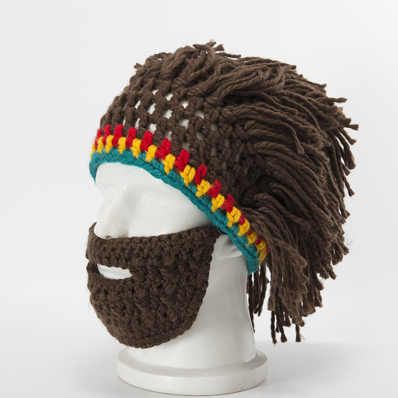 Party spoof knit wool hats beard and wig hats - Knitted Hats -  Trend Goods