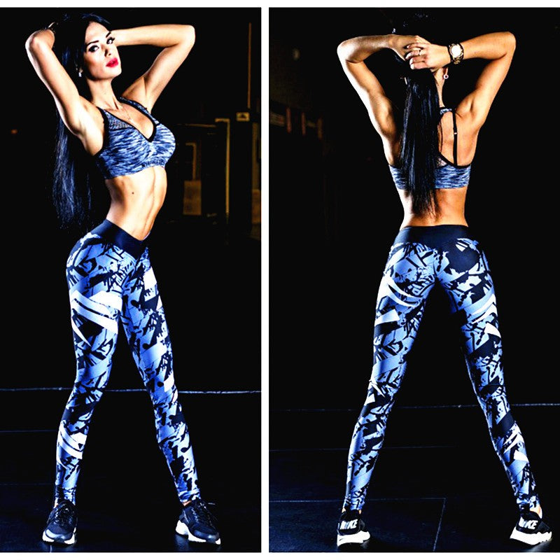 Dark Blue Printed Tight Gym Leggings - Yoga Pants -  Trend Goods