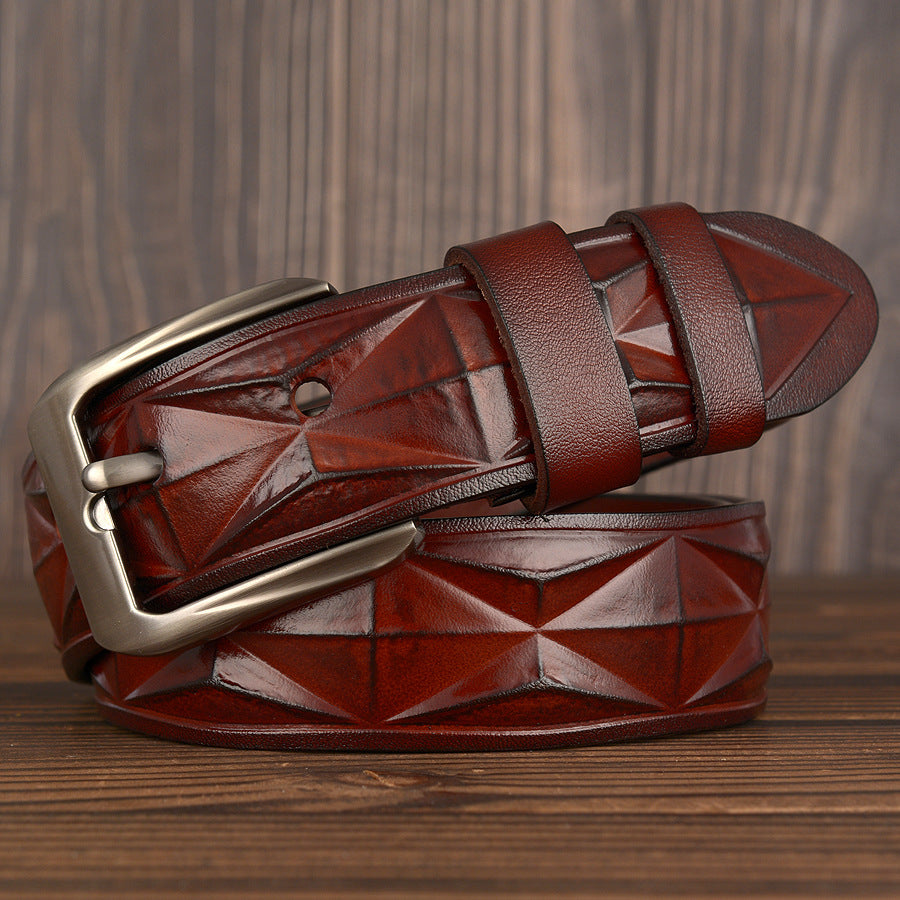 3D craft diamond pattern leather casual belt - Belts -  Trend Goods