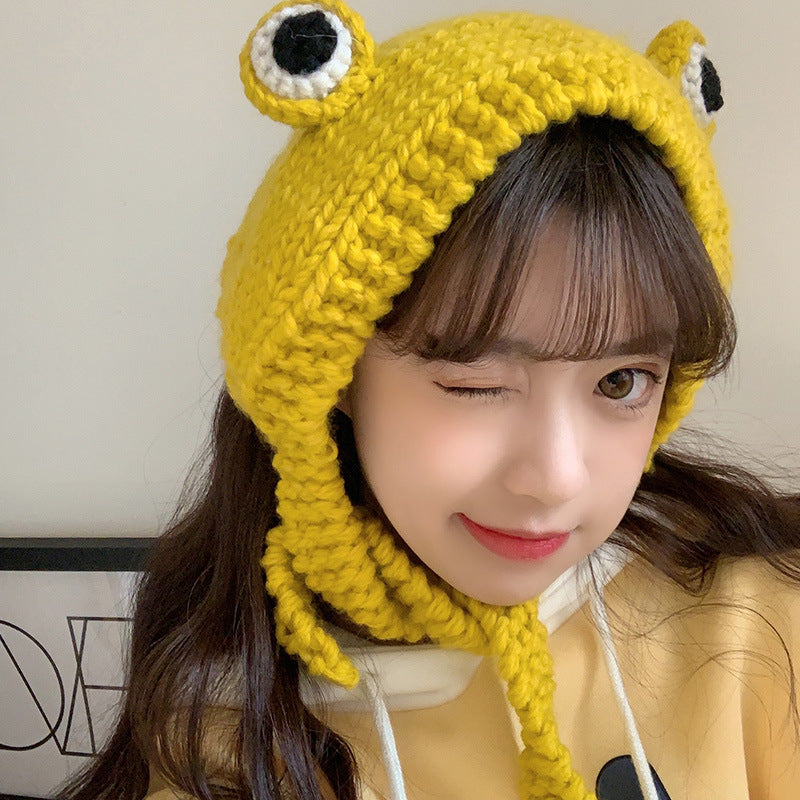 Big eyes frog woolen hat - Hats -  Trend Goods