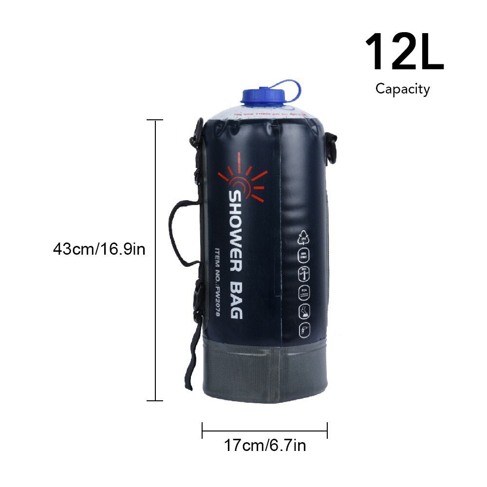 12L Outdoor Camping Shower Bag Folding Water Bag Container Sack With Air Pump 1.9m Hose Shower Head - Portable Showers -  Trend Goods