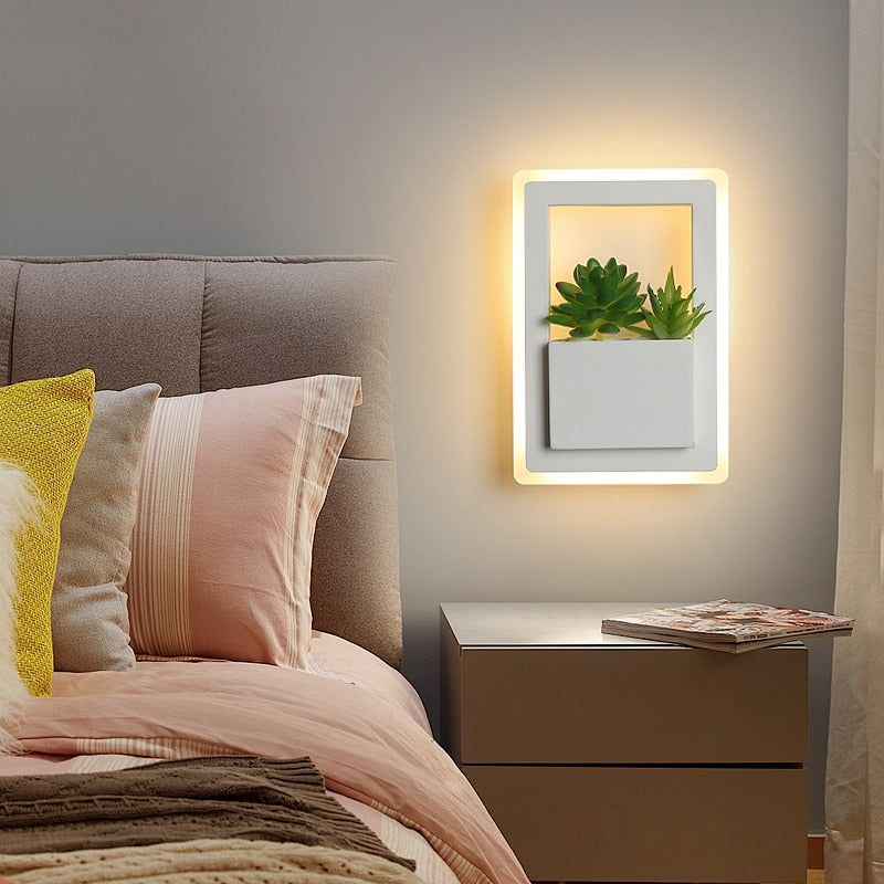 Modern LED Bedside Wall Lamp with Plant - Lamps -  Trend Goods