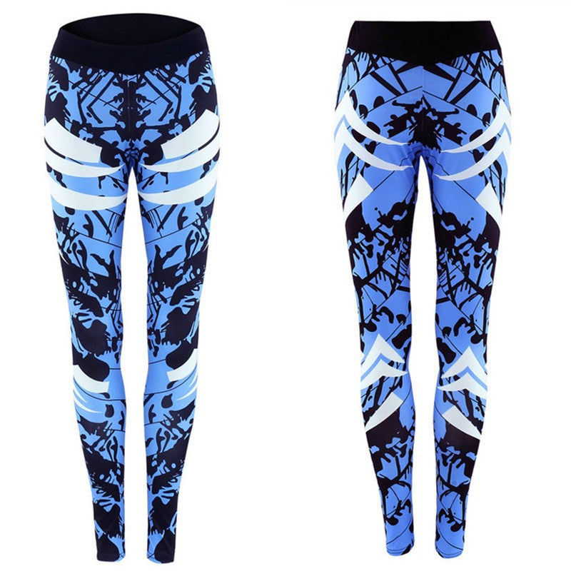 Dark Blue Printed Tight Gym Leggings - Yoga Pants -  Trend Goods