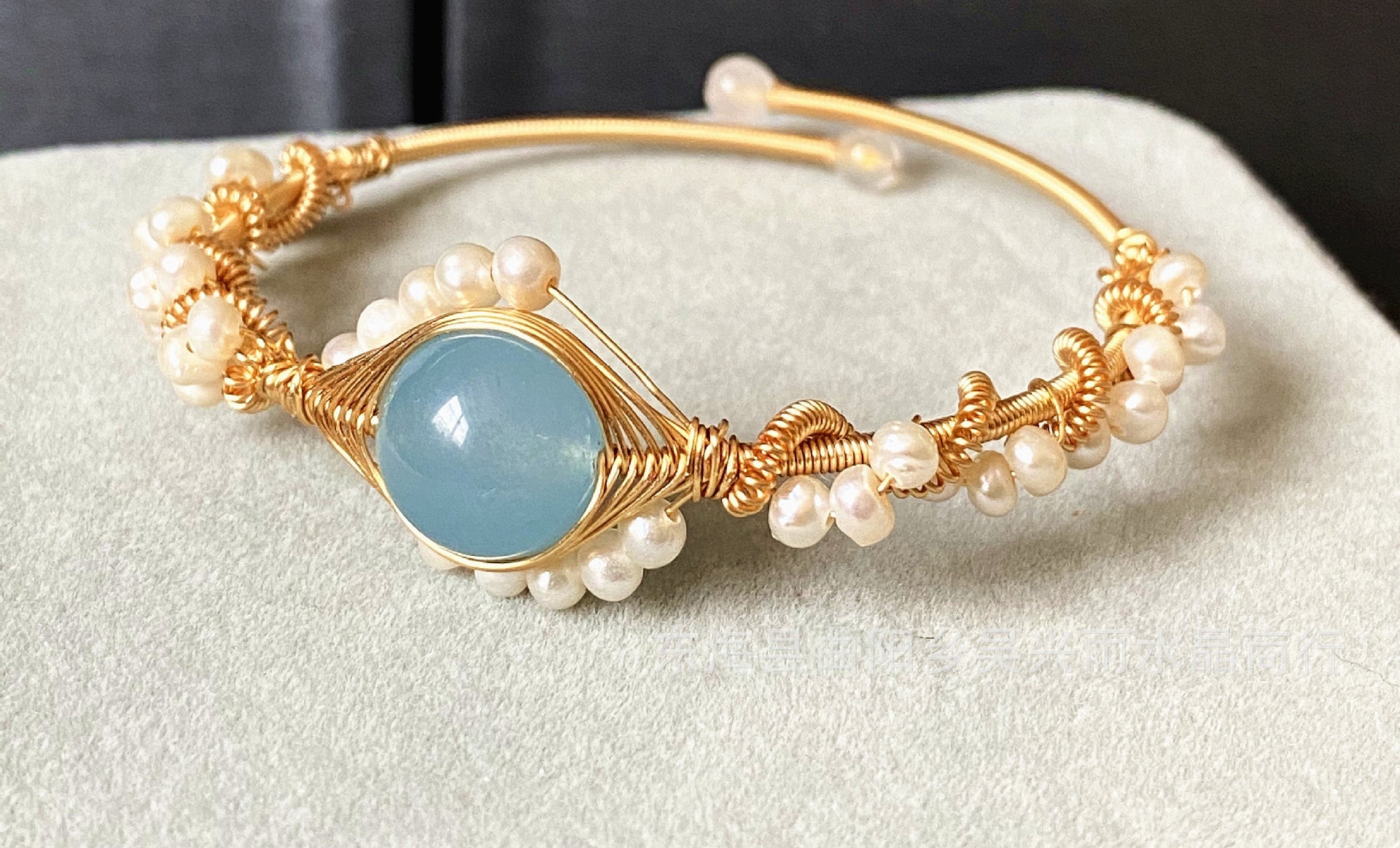 14K Gold Wrapped Handmade Hailan Baohai Sapphire Natural White Pearl Bracelet - Bracelets -  Trend Goods