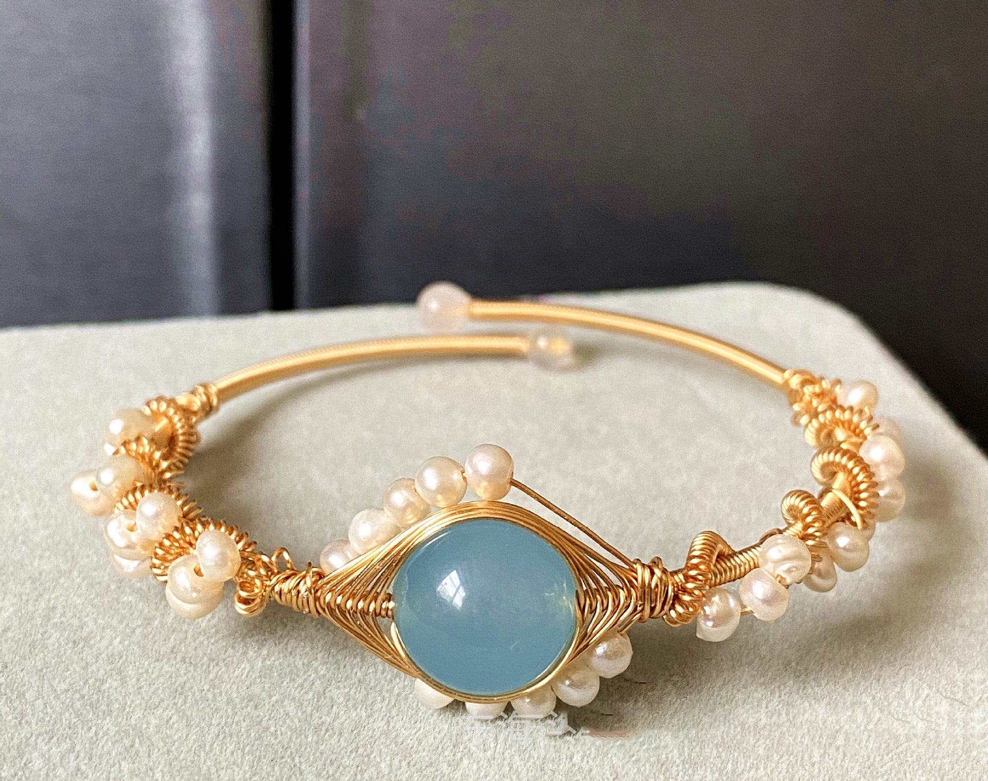 14K Gold Wrapped Handmade Hailan Baohai Sapphire Natural White Pearl Bracelet - Bracelets -  Trend Goods