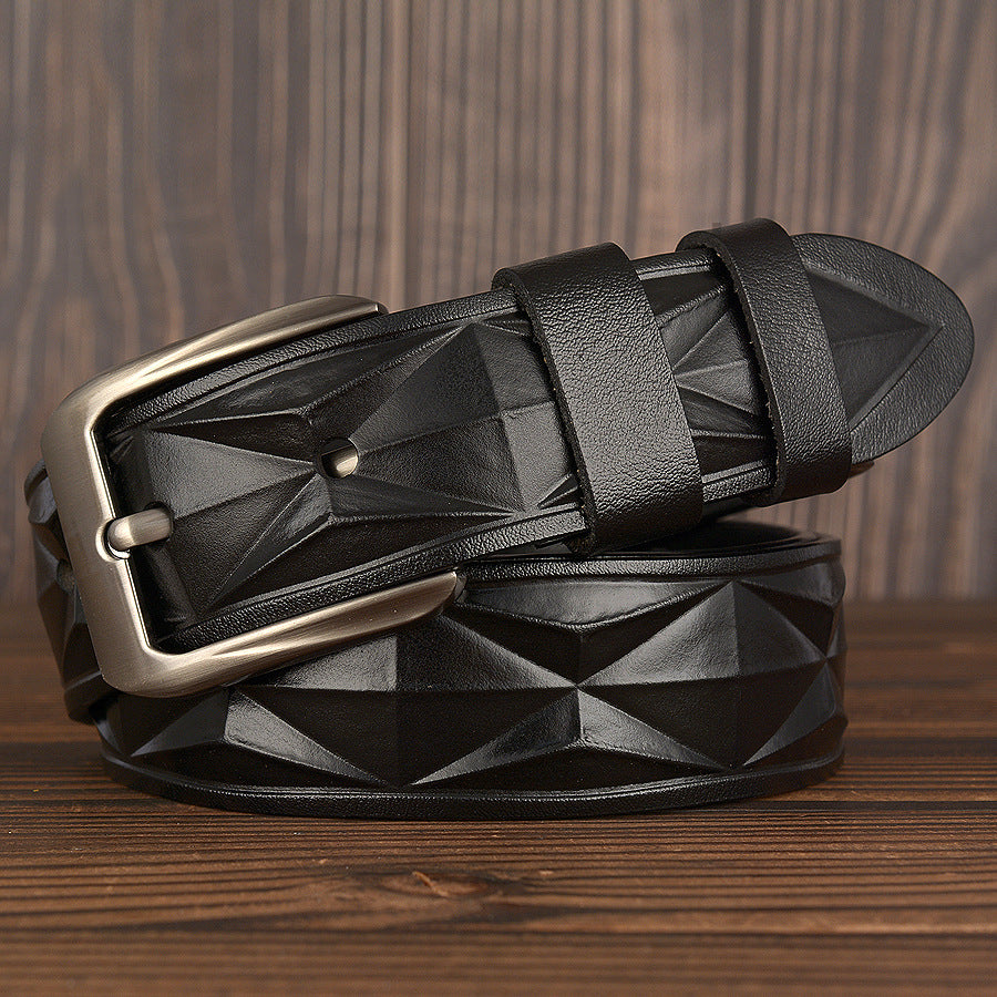 3D craft diamond pattern leather casual belt - Belts -  Trend Goods