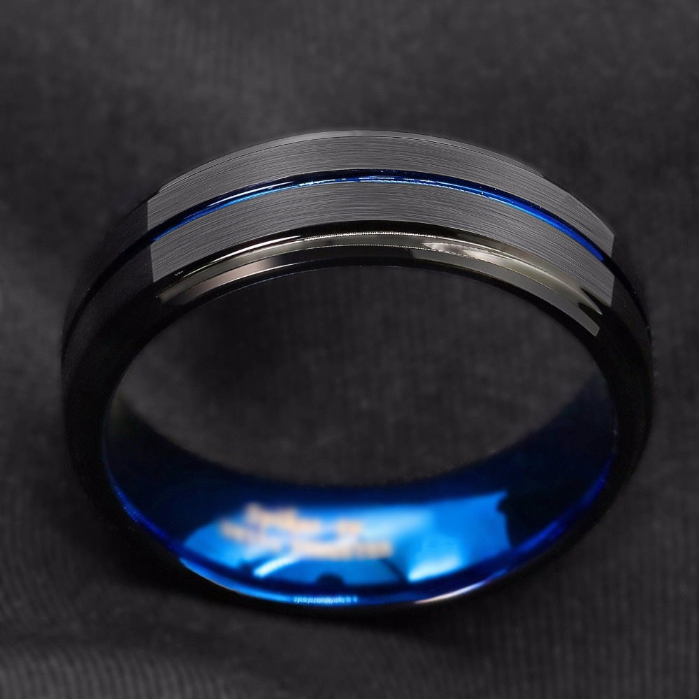 Stainless Steel Black Slotted Ring Inner Blue Men's Ring - Rings -  Trend Goods