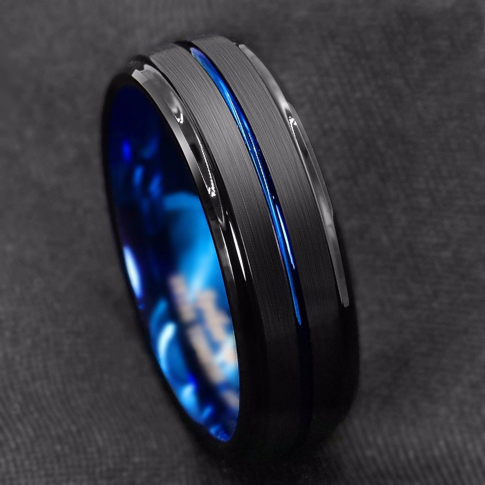 Stainless Steel Black Slotted Ring Inner Blue Men's Ring - Rings -  Trend Goods