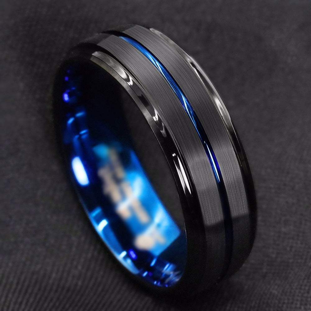 Stainless Steel Black Slotted Ring Inner Blue Men's Ring - Rings -  Trend Goods