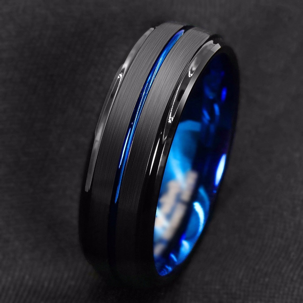 Stainless Steel Black Slotted Ring Inner Blue Men's Ring - Rings -  Trend Goods