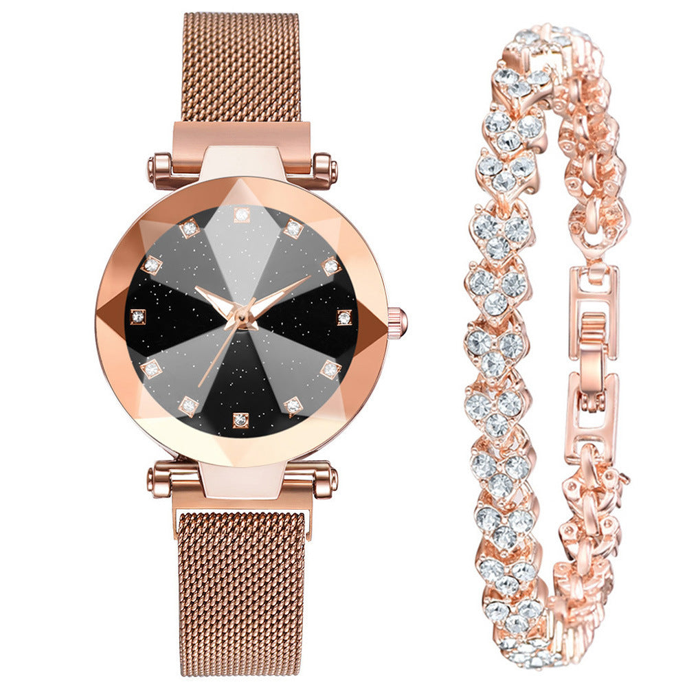 Square Diamond Rhinestone Starry Sky Face Ladies Watch Set with Bracelet - Watches -  Trend Goods