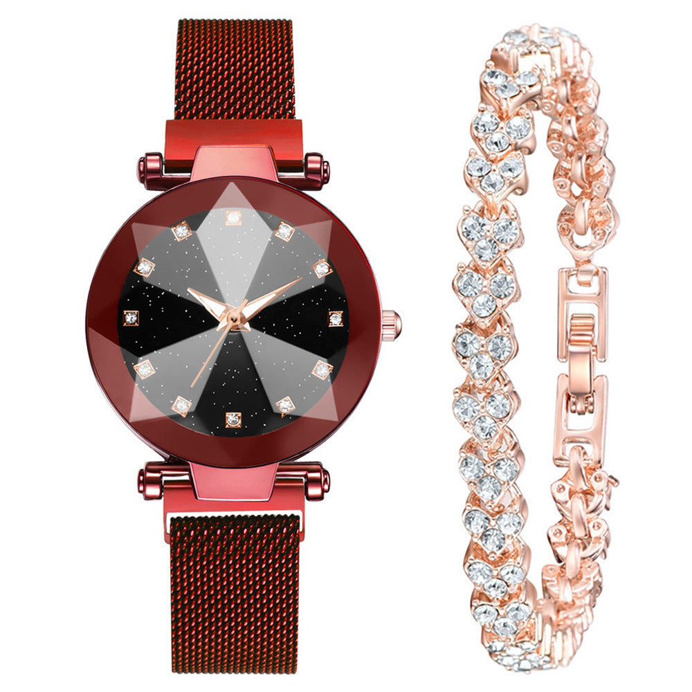 Square Diamond Rhinestone Starry Sky Face Ladies Watch Set with Bracelet - Watches -  Trend Goods