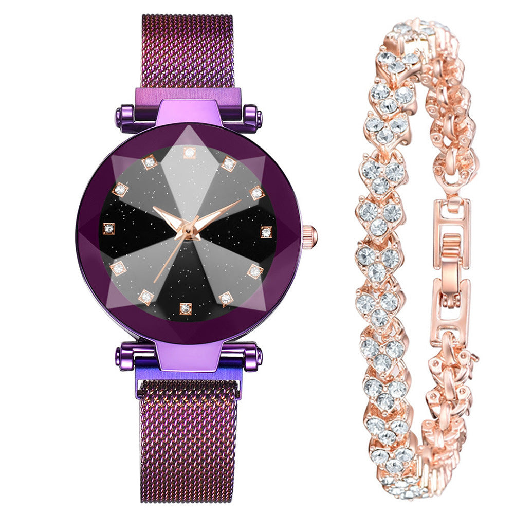 Square Diamond Rhinestone Starry Sky Face Ladies Watch Set with Bracelet - Watches -  Trend Goods