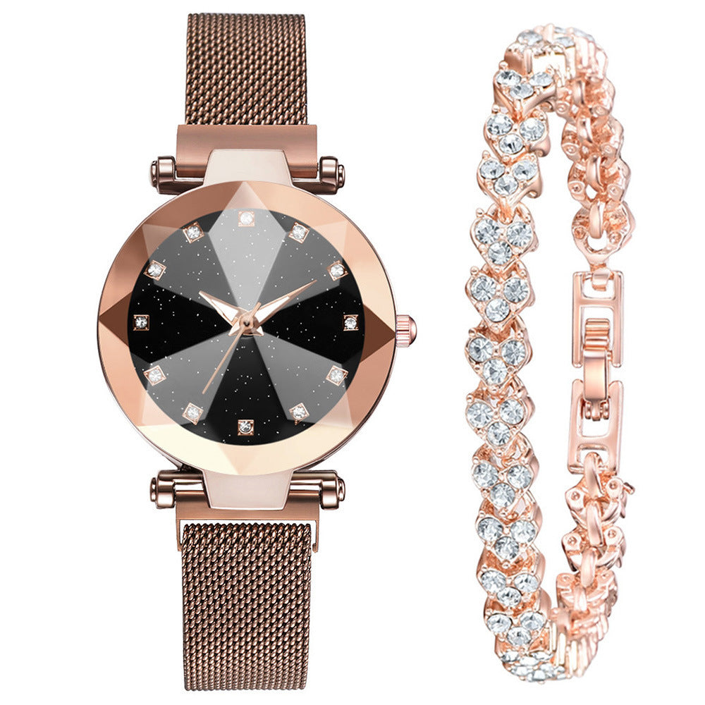 Square Diamond Rhinestone Starry Sky Face Ladies Watch Set with Bracelet - Watches -  Trend Goods