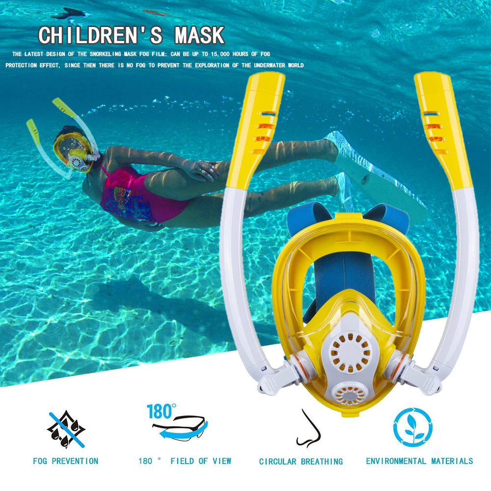 Children Easy Breath Full Face Diving Mask Anti Fog Glass Snorkeling Gear - Diving Mask -  Trend Goods