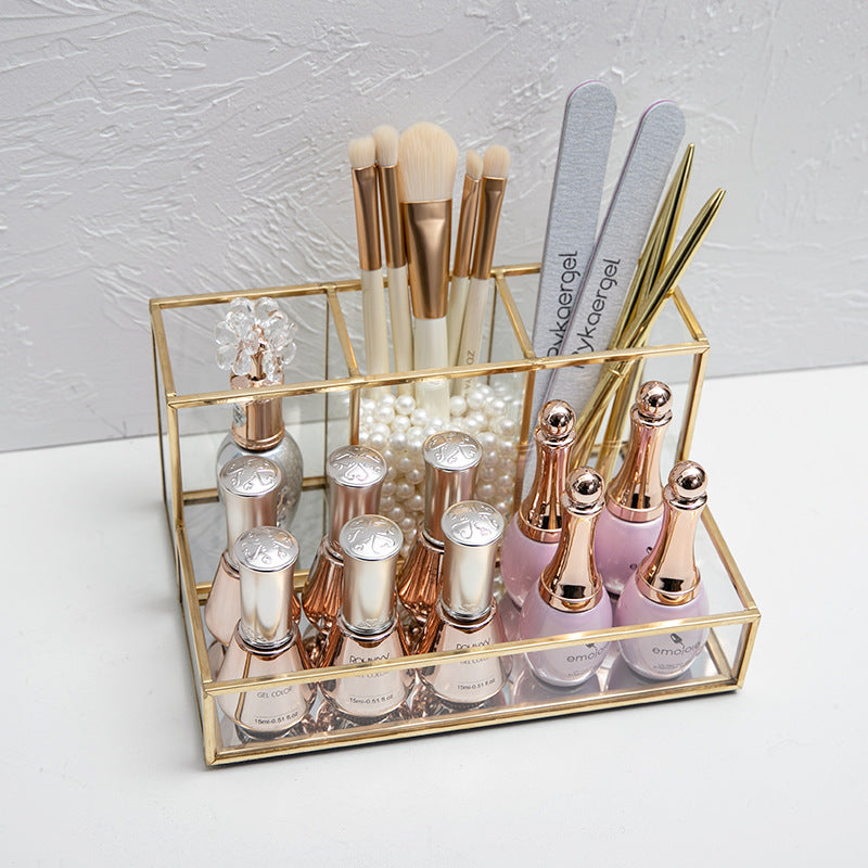 Glass Makeup Organizer Bathroom Cosmetic Organizer With Golden - Cosmetic Storage -  Trend Goods