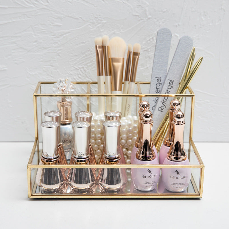 Glass Makeup Organizer Bathroom Cosmetic Organizer With Golden - Cosmetic Storage -  Trend Goods