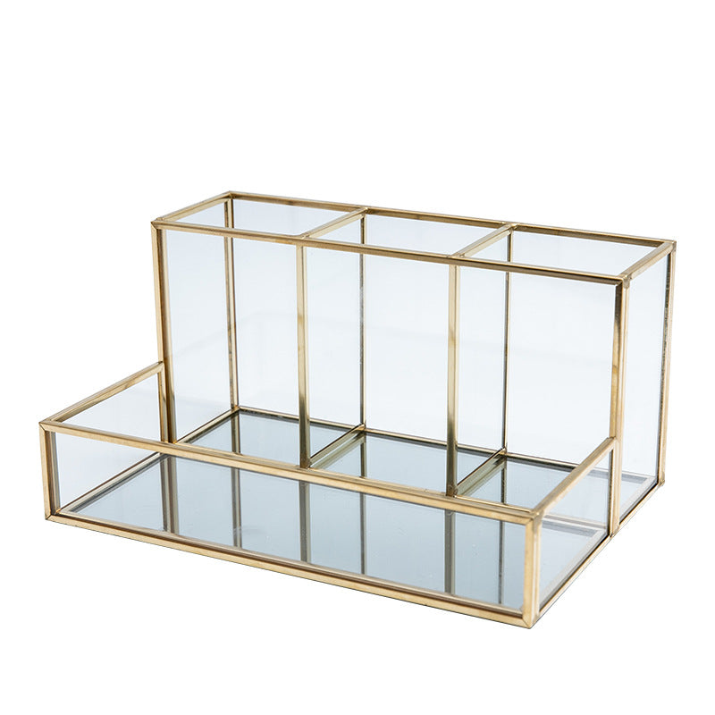 Glass Makeup Organizer Bathroom Cosmetic Organizer With Golden - Cosmetic Storage -  Trend Goods