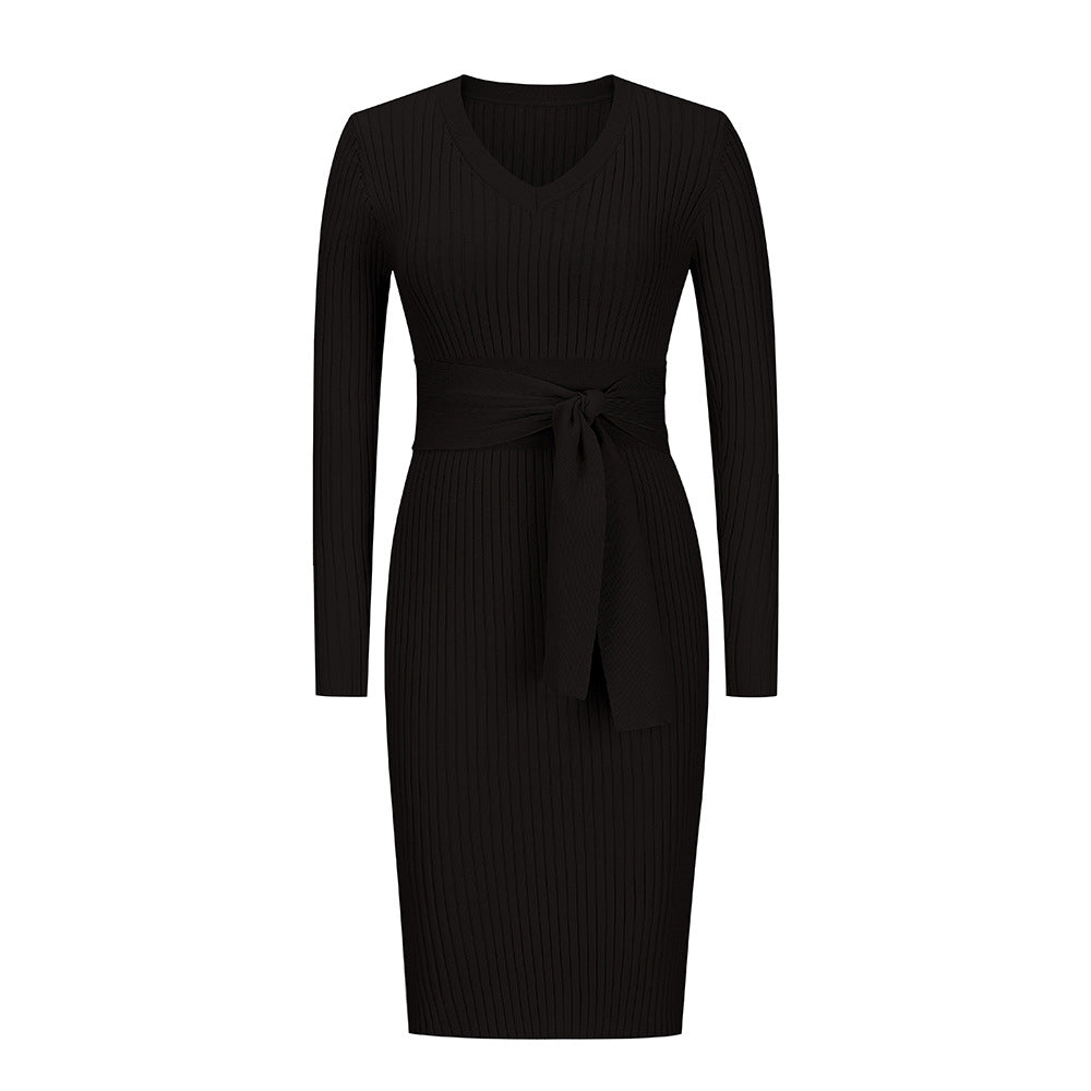New Style Long Sleeve V-Neck Slim Dress - Dresses -  Trend Goods