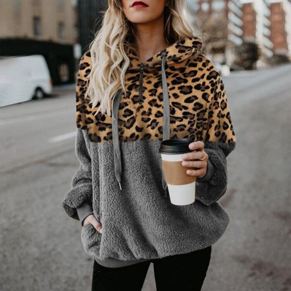 Leopard Print Hooded Sweater Loose Fall Winter Women Hoodies - Hoodies -  Trend Goods